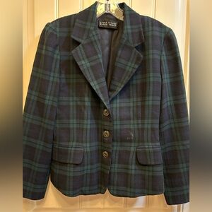 Linda Allard Ellen Tracy Black Watch Plaid Wool Blazer, 4P